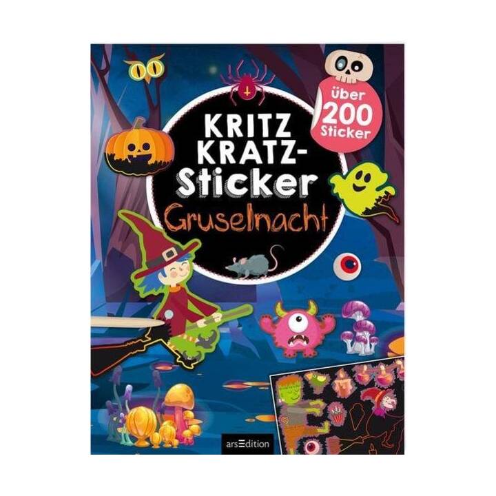 ARS EDITION Stickerbuch Kritzkratz-Sticker – Gruselnacht (Hexe, 200 Stück)