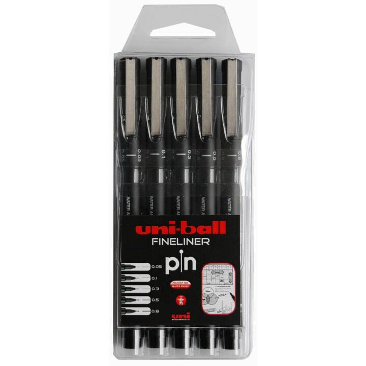 UNI Pin Crayon feutre (Noir, 5 pièce)
