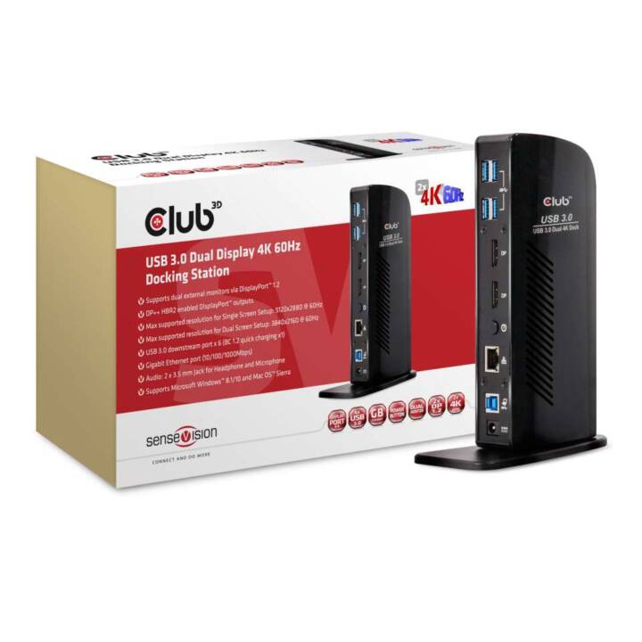 CLUB 3D Stations d'accueil CSV-1460 (2 x Port écran, 6 x USB de type A, RJ-45 (LAN))
