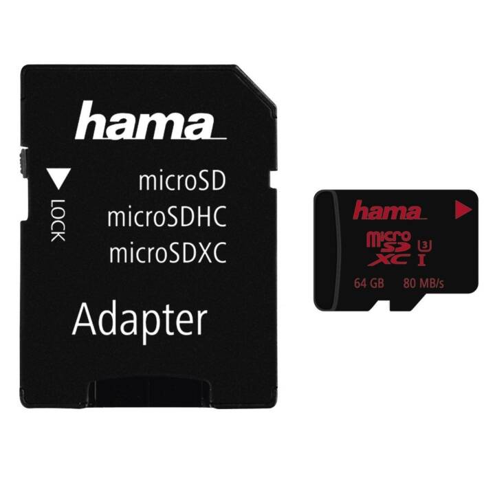 HAMA MicroSDXC 00123982 (UHS-I Class 3, 64 Go, 80 Mo/s)