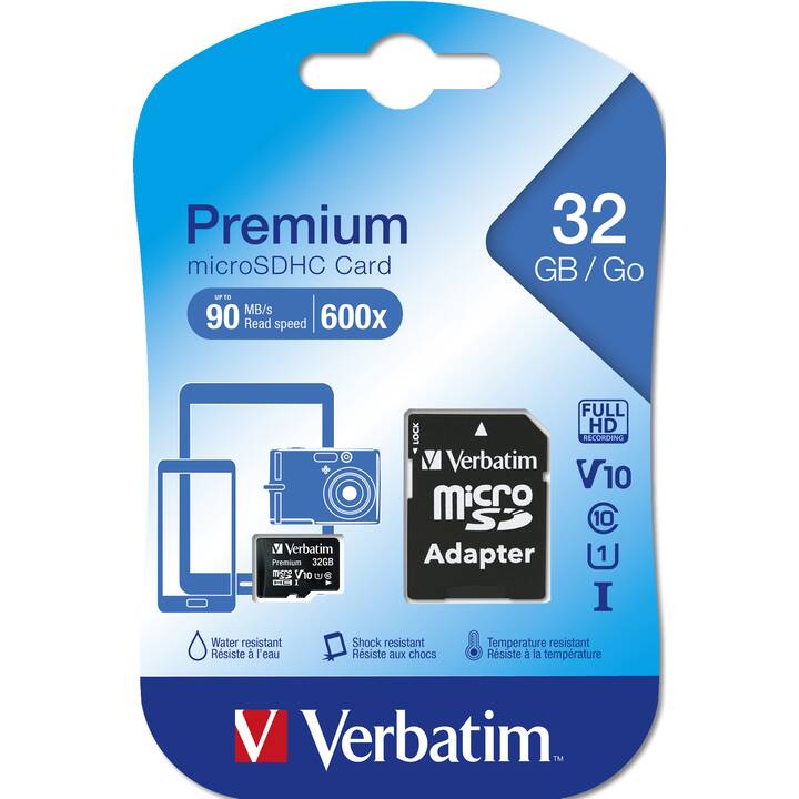 VERBATIM MicroSDHC Premium (Class 10, 32 Go, 10 Mo/s)