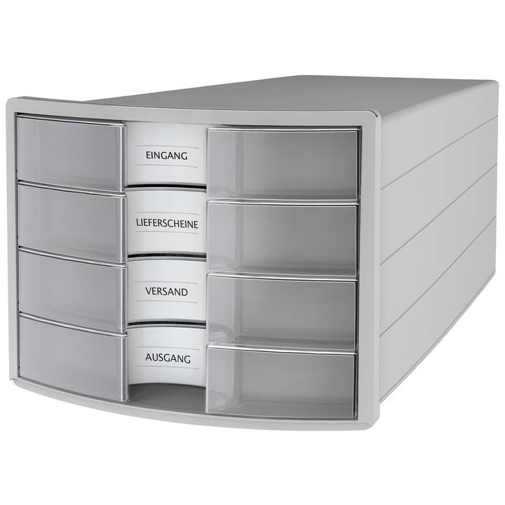 HAN Büroschubladenbox Impuls (C4, A4, 23.5 cm  x 36.7 cm  x 28 cm, Grau, Transparent)