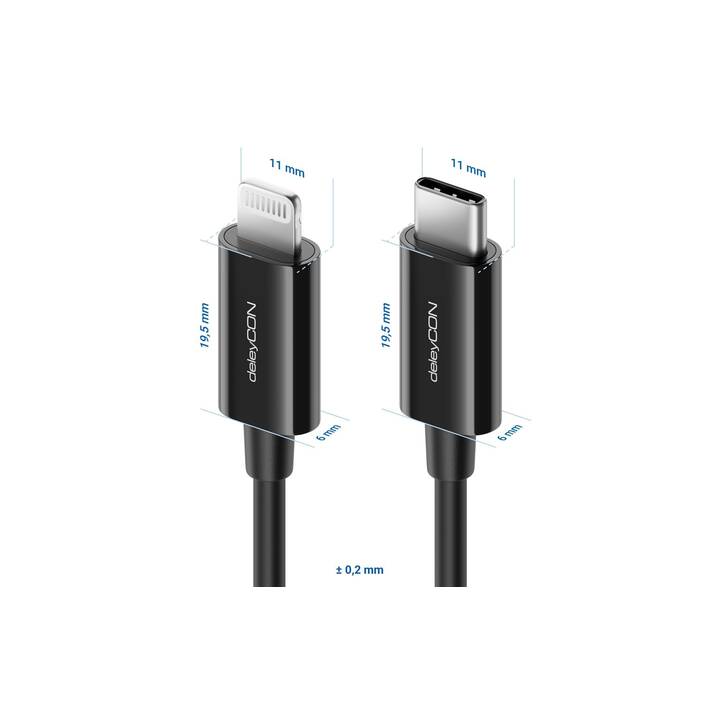 DELEYCON Kabel (USB C, Lightning, 50 cm)