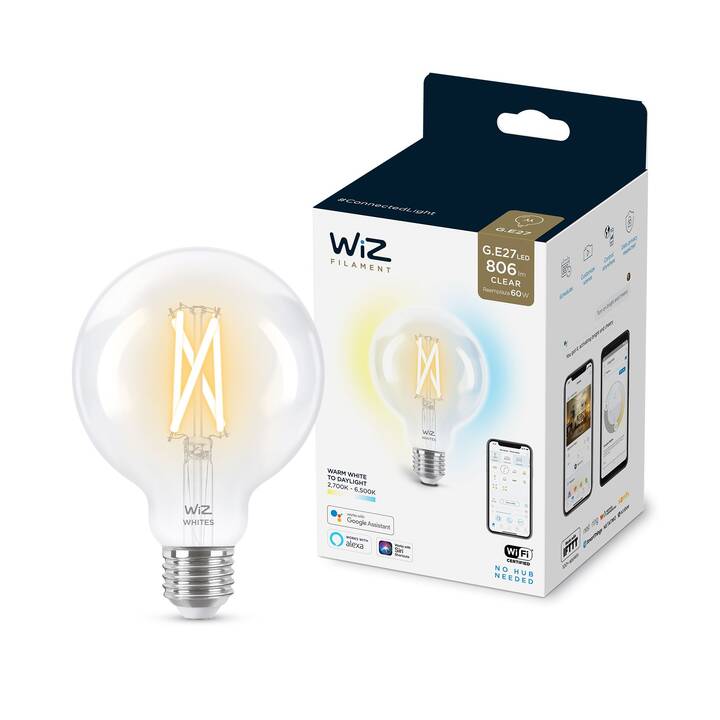 WIZ Lampadina LED Filament klar G95 (E27, WLAN, 6.7 W)