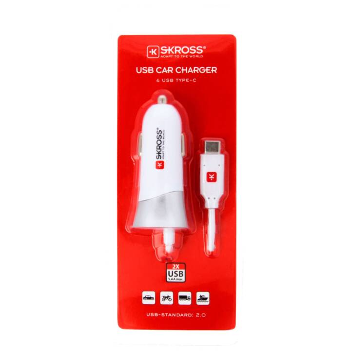 SKROSS Kfz Ladegerät Dual USB Car Charger (5.4 W, Zigarettenanzünder, USB Typ-C, USB Typ-A)
