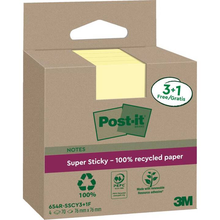 POST-IT Notes autocollantes Super Sticky (4 x 70 feuille, Jaune)