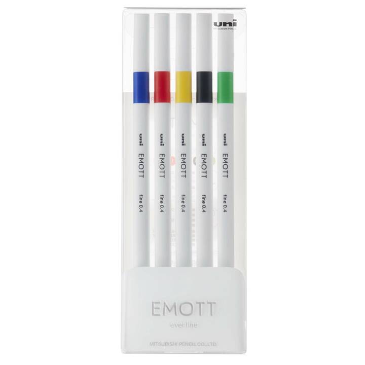 UNI Emott Vivid Crayon feutre (Jaune, Bleu, Vert, Noir, Rouge, 5 pièce)