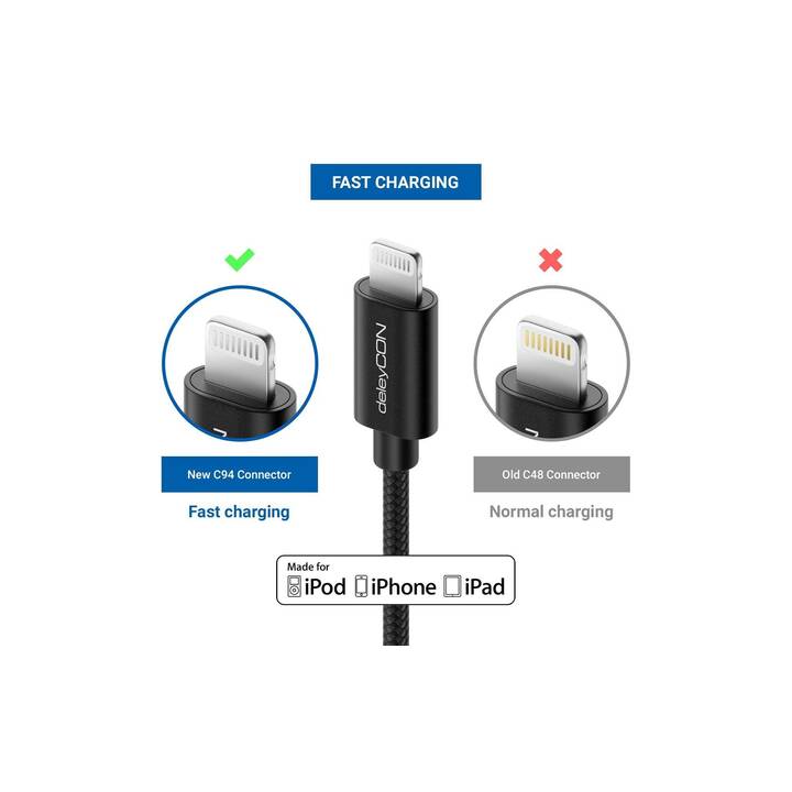 DELEYCON Kabel (USB A, Lightning, 1 m)