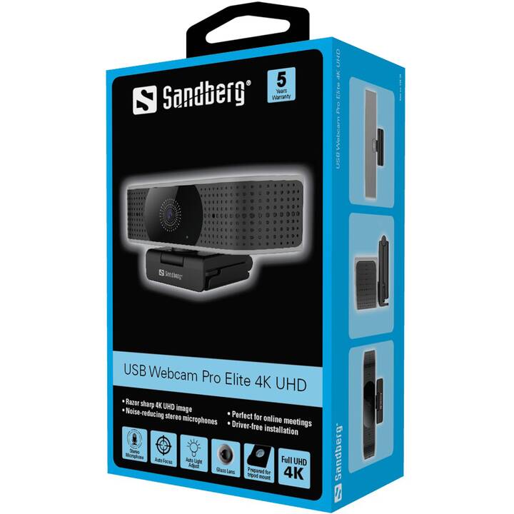 SANDBERG Pro Elite 4K UHD Webcam (8.3 MP, Schwarz)