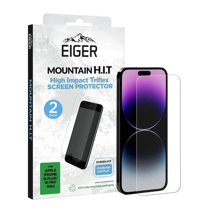 EIGER Displayschutzglas (iPhone 15 Pro Max, iPhone 15 Plus, 2 Stück)