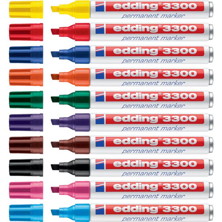 EDDING Marqueur permanent 3300 (Orange, Brun, Bleu, Noir, Bleu clair, Rouge, Rosé, Vert, Pourpre, Jaune, 10 pièce)