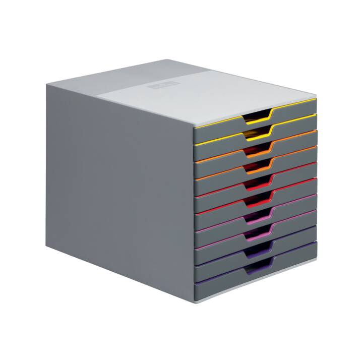 DURABLE Büroschubladenbox Varicolor 10 (C4, 28 cm  x 35.6 cm  x 29.2 cm, Mehrfarbig, Grau)