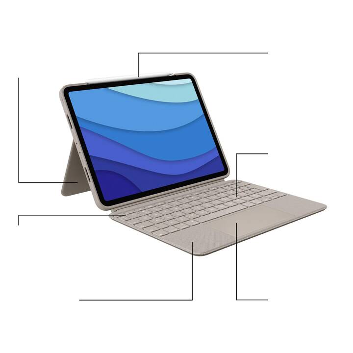 LOGITECH Combo Touch Type Cover / Tablet Tastatur (11", iPad Pro 11 (4. Gen. 2022), iPad Pro 11 (2018), iPad Pro 11 (3. Gen. 2021), iPad Pro 11 (2. Gen. 2020), Beige)