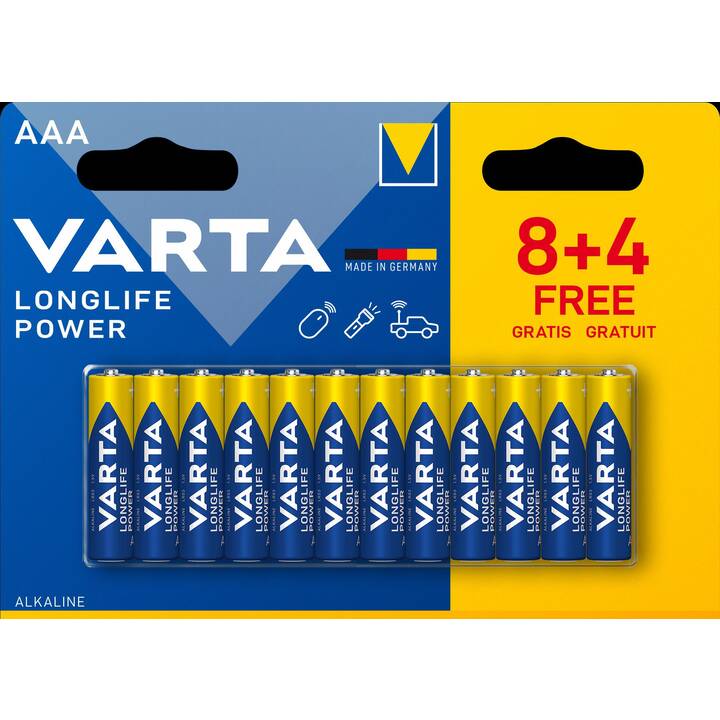 VARTA Longlife Power Batterie (AAA / Micro / LR03, 12 pièce)