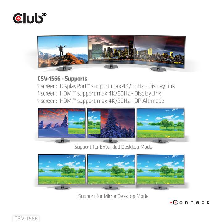 CLUB 3D Stazione d'aggancio CSV-1566 (2 x HDMI, DisplayPort, USB 3.0 di tipo C, USB 3.0 di tipo A, RJ-45 (LAN))