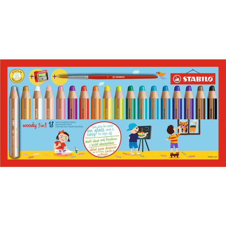 STABILO Crayons de couleur woody 3 in 1 (Multicolore, 18 pièce)