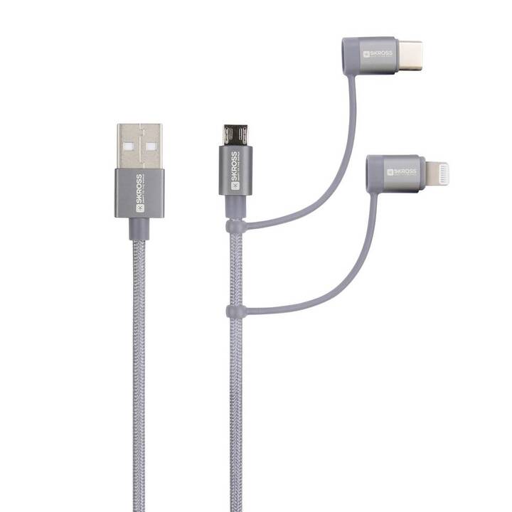 SKROSS 3in1 Câble (USB Typ-A, USB Type-C, Lightning, Micro USB, 30 cm)