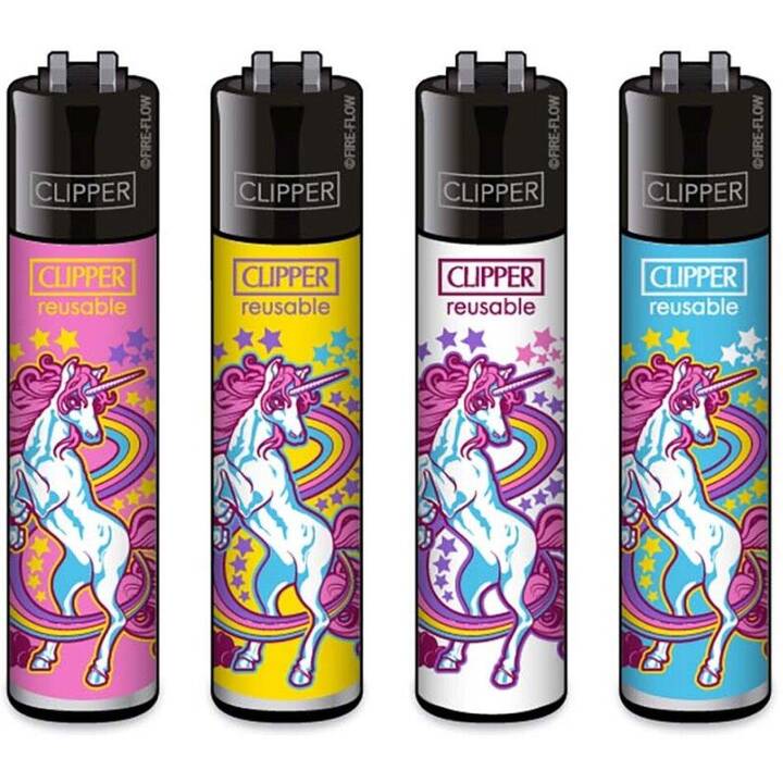 CLIPPER Gasfeuerzeug Clipper: Unicorn (Mehrfarbig, 4 Stück)