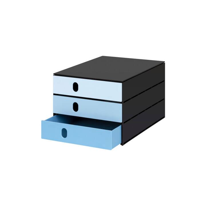 STYRO Boite à tiroirs de bureau (C4, 243 mm  x 335 mm  x 200 mm, Bleu, Noir)