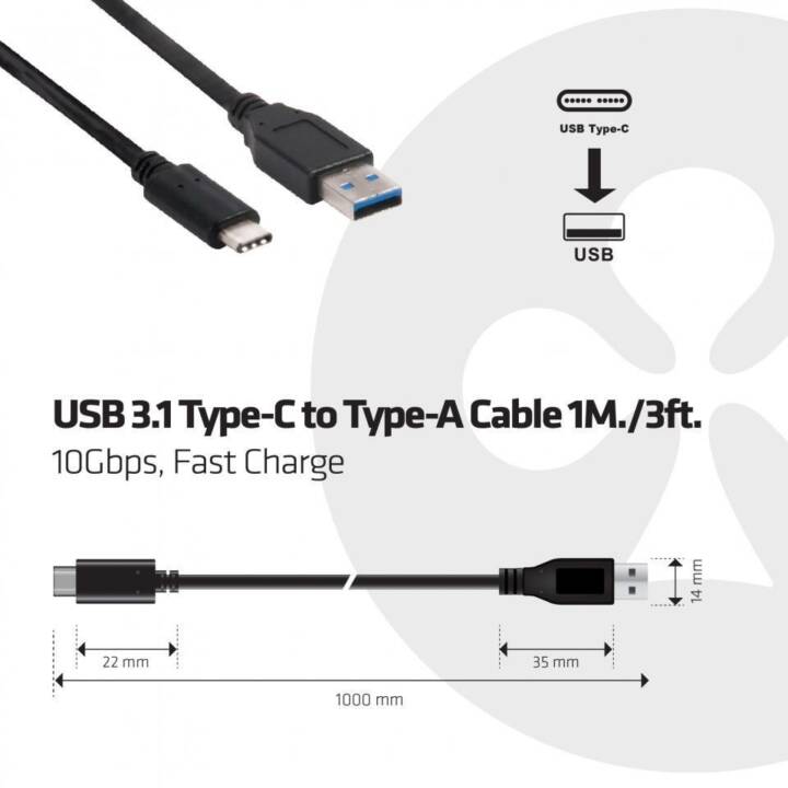 CLUB 3D Cavo USB (USB 3.1 di tipo C, USB 3.1 Tipo-A, 1 m)
