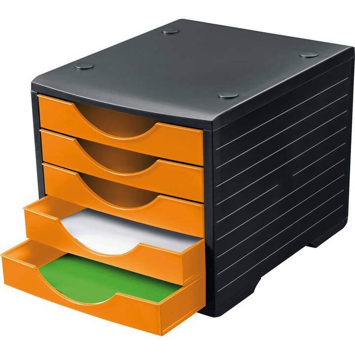 STYRO Boite à tiroirs de bureau (C4, 27 cm  x 35 cm  x 25.5 cm, Orange, Noir)