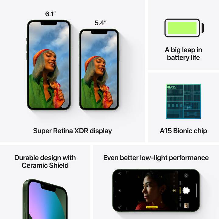 APPLE iPhone 13 (5G, 128 GB, 6.1", 12 MP, Vert)