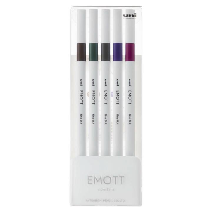 UNI Emott Vintage Crayon feutre (Brun, Pink, Gris, Mauve, Vert, 5 pièce)