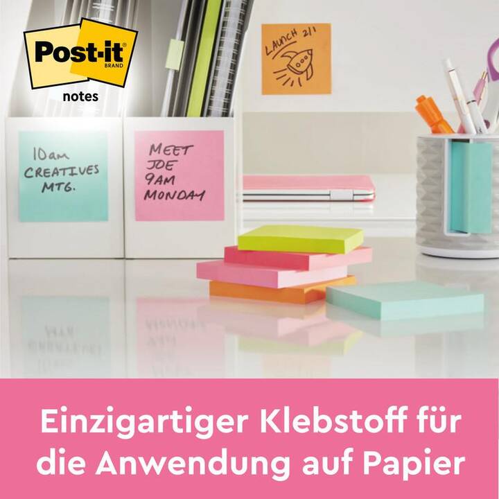POST-IT Haftnotizen Poptimistic Collection (12 x 100 Blatt, Gelb, lichtblau, Orange, Pink)