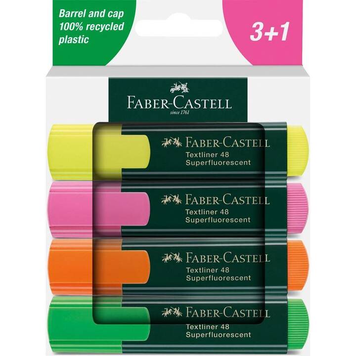 FABER-CASTELL Surligneur (Jaune, Orange, Vert, Pink, 4 pièce)