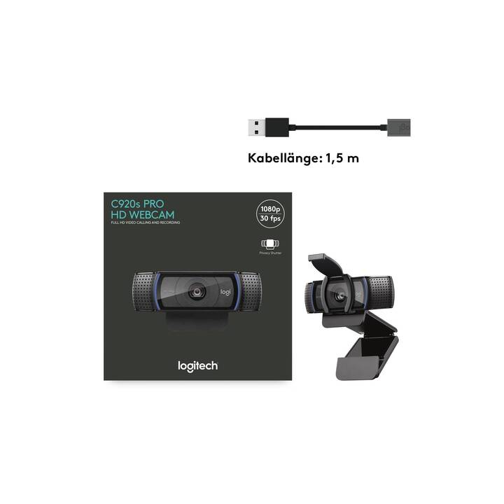 LOGITECH C920S Webcam (1920 x 1080, Nero)