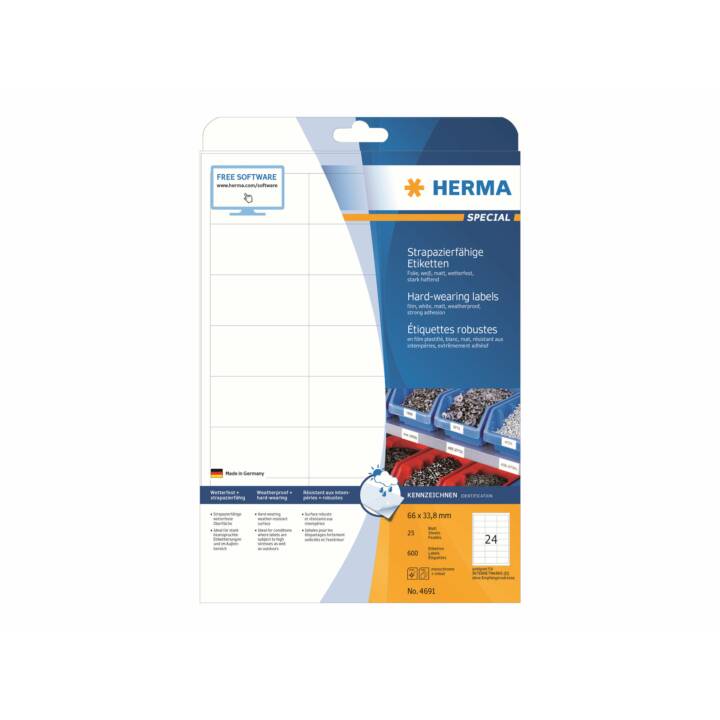 HERMA Foglie etichette per stampante (66 x 33.8 mm)
