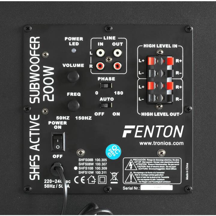 FENTON SHFS08B (200 W, Subwoofer, Noir)