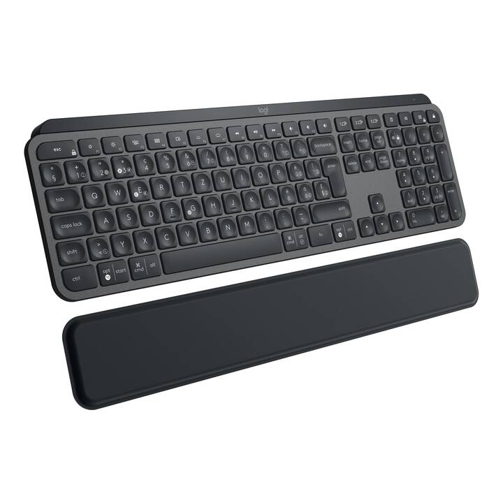 LOGITECH MX Keys Plus - Advanced Wireless Illuminated Keyboard with Palmrest (Funk (RF), Bluetooth, USB, Schweiz, Kabellos)