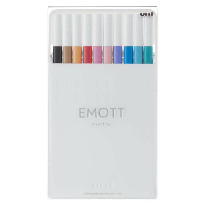 UNI Emott Soft Filzstift (Braun, Pink, Blau, Hellblau, Violett, Orange, Türkis, Schwarz, Rot, 10 Stück)