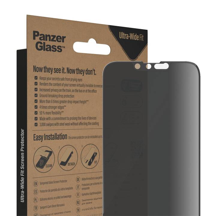 PANZERGLASS Displayschutzglas Ultra Wide Fit Privacy (iPhone 13, iPhone 14, iPhone 13 Pro, 1 Stück)