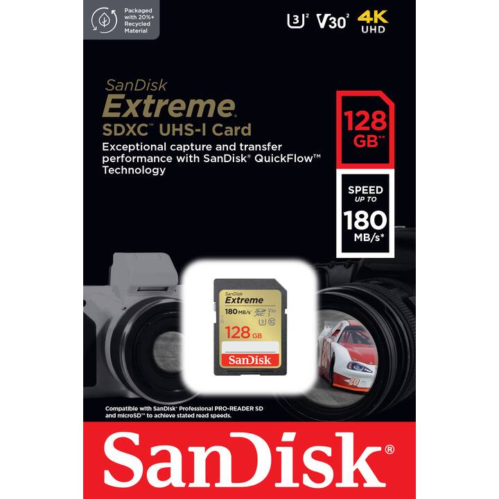 SanDisk Extreme SDXC SDSDXVA-128G-GNCIN (Video Class 30, Class 10, 128 GB, 180 MB/s)