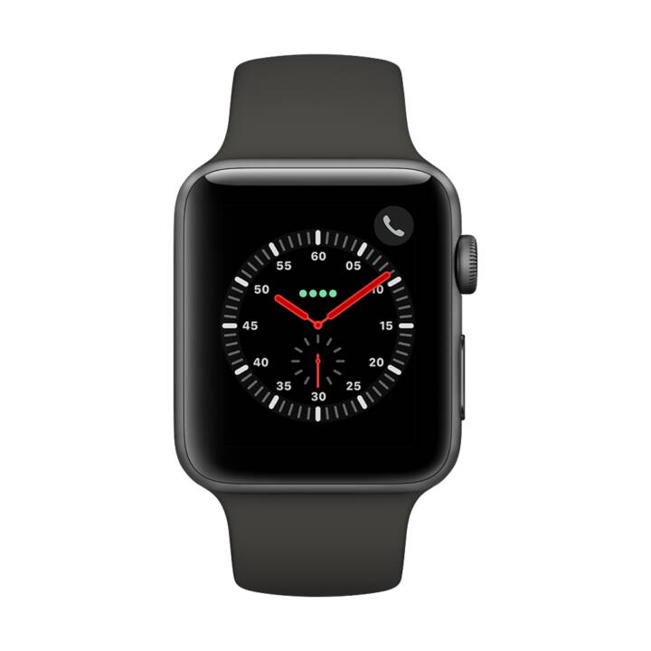 APPLE Watch Series 3, 42 mm, GPS + Cellular, Aluminiumgehäuse, Space Grau, mit Sportarmband, Grau