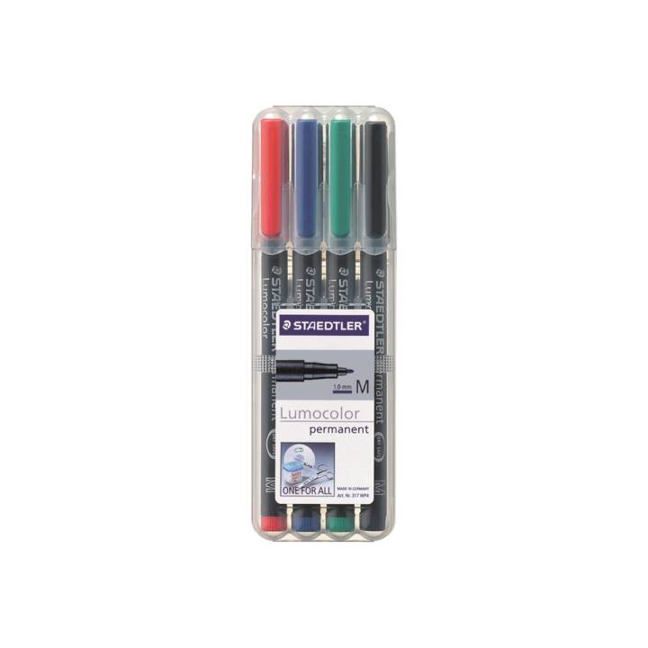 STAEDTLER Permanent Marker Lumocolor 317 M (Blau, Schwarz, Rot, Grün, 4 Stück)