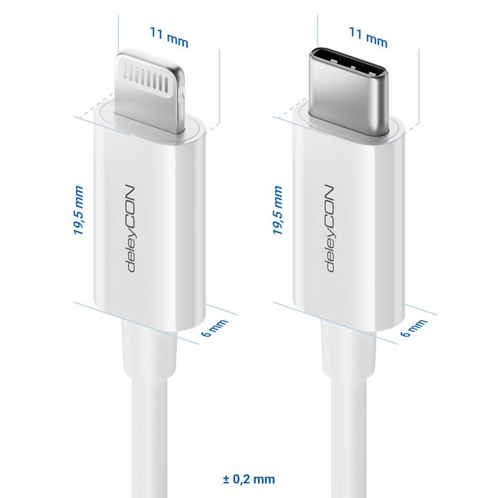 DELEYCON Câble (USB C, Fiche Lightning, 2 m)