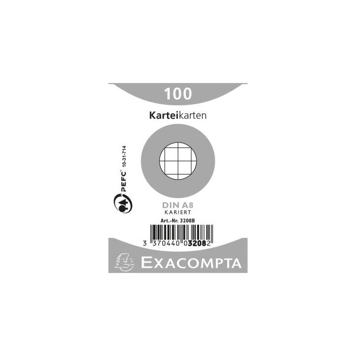 EXACOMPTA X3208B Karteikarten (A8, Weiss, Kariert, 100 Stück)
