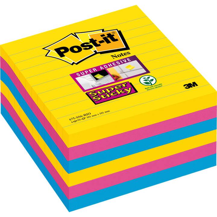 POST-IT Haftnotizen Rio (6 x 90 Blatt, Gelb, Rosé, Blau)