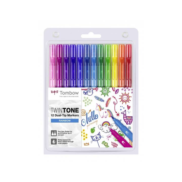 TOMBOW Pennarello indelebile Twintone Marker Dual-Tip Rainbow (Multicolore, 12 pezzo)