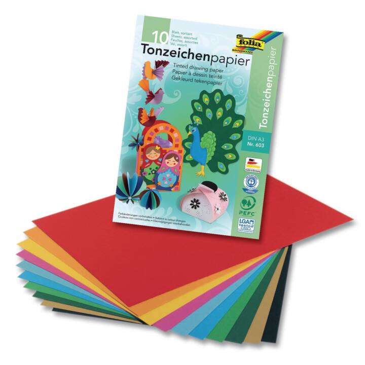 FOLIA Carta da disegno (Multicolore, A3, 10 foglio)