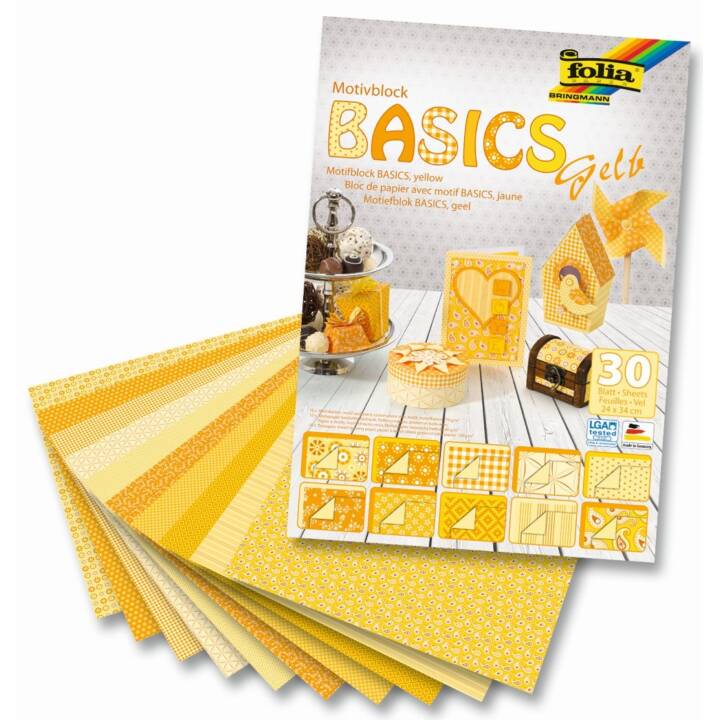 FOLIA Set di carta da costruzione Basics (Giallo, 30 foglio)