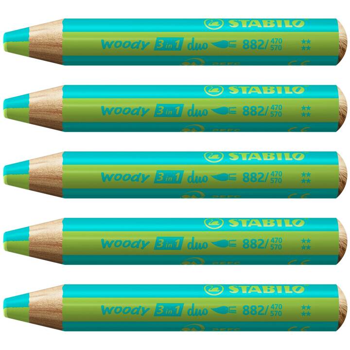 STABILO Crayons de couleur Woody 3 in 1 (Vert clair, Turquoise, 5 pièce)