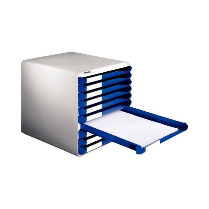 LEITZ Boite à tiroirs de bureau (A4, 28.5 cm  x 35.5 cm  x 29.0 cm, Gris, Bleu)