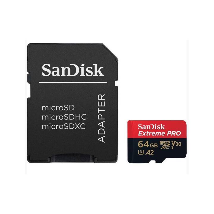 SANDISK MicroSD Extreme Pro (Video Class 30, UHS-I Class 3, 64 GB, 170 MB/s)