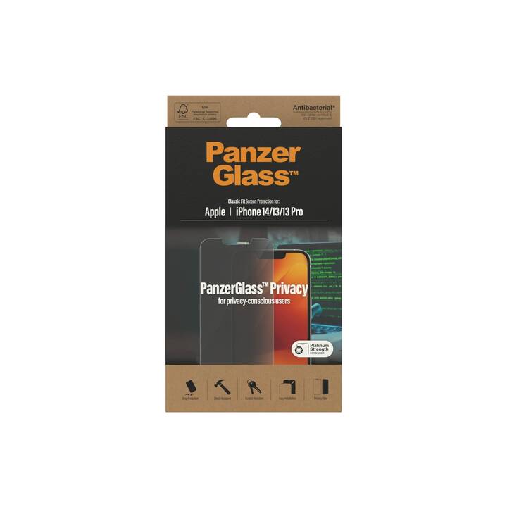 PANZERGLASS Displayschutzglas Classic Fit Privacy (iPhone 13, iPhone 14, iPhone 13 Pro, 1 Stück)