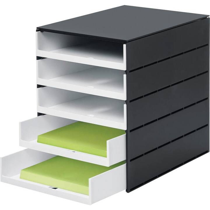 STYRO Boite à tiroirs de bureau (C4, 24.3 cm  x 33.5 cm  x 20 cm, Blanc, Noir)