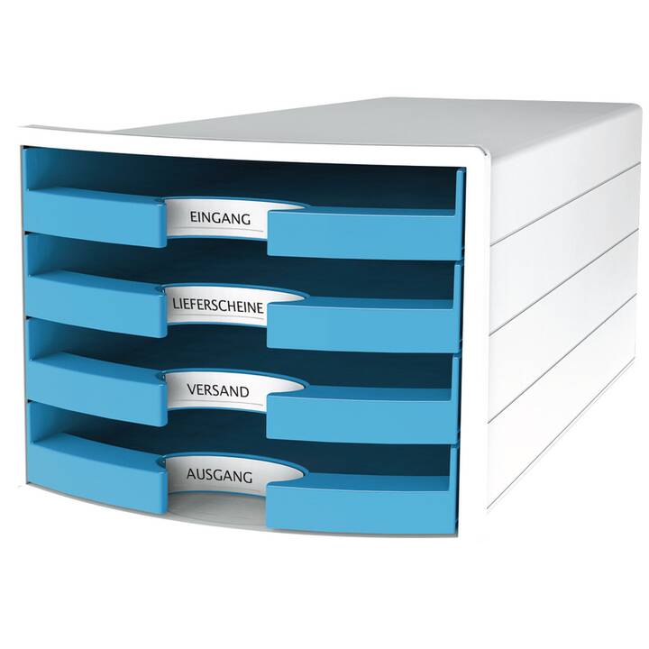HAN Boite à tiroirs de bureau Impuls (C4, A4, 280 mm  x 368 mm  x 235 mm, Bleu clair, Blanc)